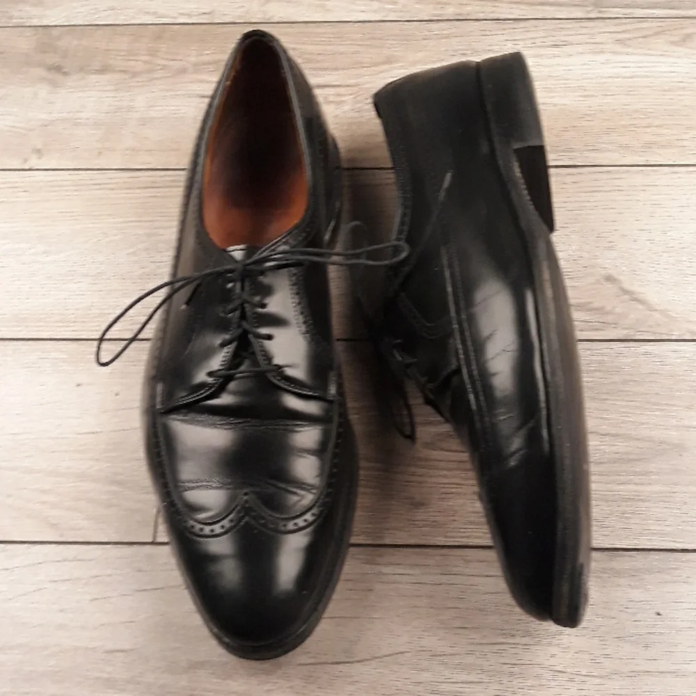 ALLEN EDMONDS Black Leather Richmond Sz 11 D Long Wing Tip Oxfords Mens‎ Shoes